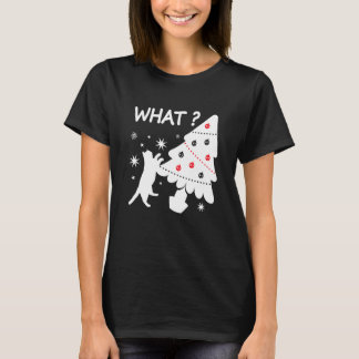 T-shirt Chat qui pousse l'arbre de Noël drôle de chat quoi