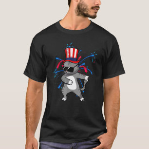 T-shirt Chat qui se dandine avec un chapeau Usa feu d'arti