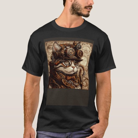 T-shirt Chat quilting steampunk (Devant)