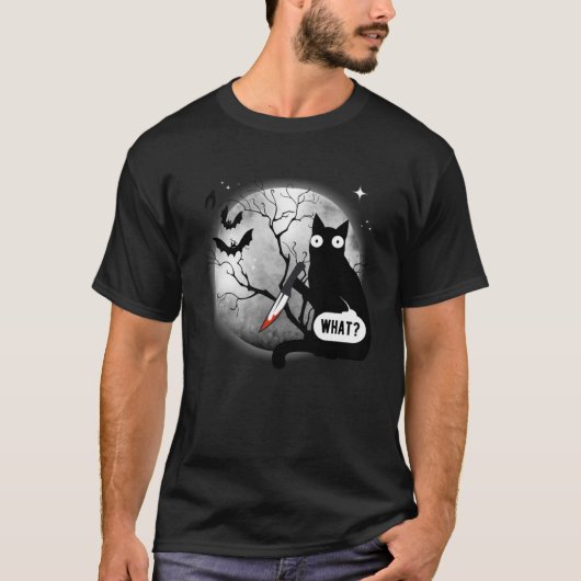 T-shirt Chat Quoi Assassin Meurtre Chat & Couteau Hallowee (Devant)