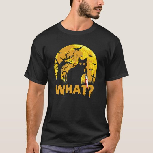 T-shirt CHAT QUOI ? Chat noir meurtrier avec couteau Hallo (Devant)