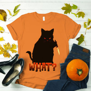 T-shirt Chat Quoi ? Chat noir meurtrier avec couteau Hallo