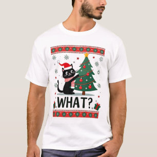 T-shirt Chat quoi drôle chat noir poussant arbre de Noël O