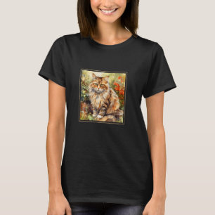 T-shirt Chat Ragamuffin Fleurs de Jardin Peinture Animal M