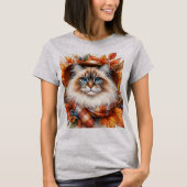 T-shirt Chat Ragdoll À L'Automne Avec Feuilles Automnes (Devant)
