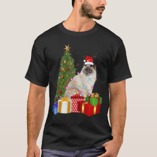 T-shirt Chat Ragdoll Avec Chapeau De Noël Lumière Arbre De