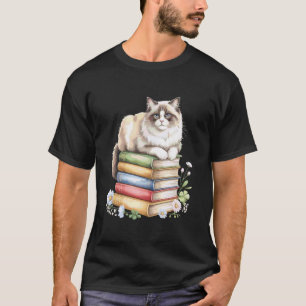 T-shirt Chat Ragdoll Bibliophile Fleurs Livre Lecture Livr