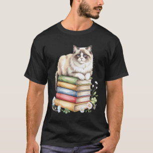 T-shirt Chat Ragdoll Livres Fleurs Lecture Livres
