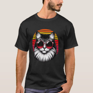 T-shirt Chat Ragdoll Rétro Lunettes de Soleil Coucher de S