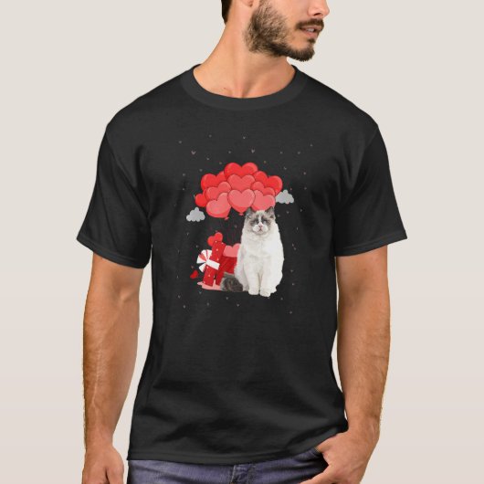T-shirt Chat Ragdoll Saint-Valentin Cœurs Ballons (Devant)