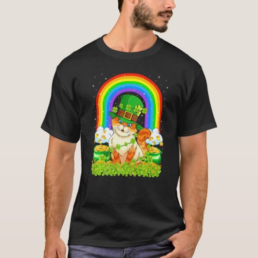 T-shirt Chat Rainbow Leprechaun Chat St Patrick's Day (Devant)