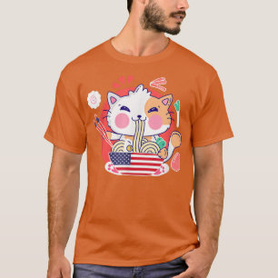 T-shirt Chat Ramen American Anime Drapeau 4 juillet Funny 