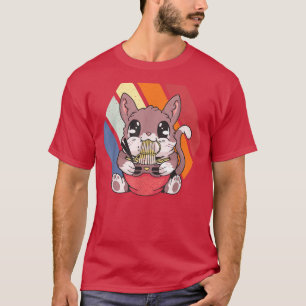 T-shirt Chat Ramen Anime Kawaii Drôle Manger Des Nouilles