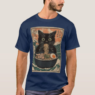 T-shirt Chat Ramen Art Japonais Grande Vague Kanagawa Drôl
