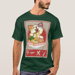 T-shirt Chat Ramen Bowl Anime nouilles japonaises Kawaii N