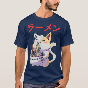 T-shirt Chat Ramen Bowl Anime nouilles japonaises Kawaii N