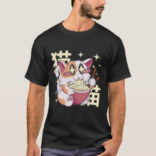 T-shirt Chat Ramen Bowl Anime nouilles japonaises Kawaii N