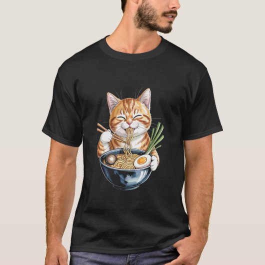 T-shirt Chat Ramen drôle mangeant des nouilles 02 (Devant)