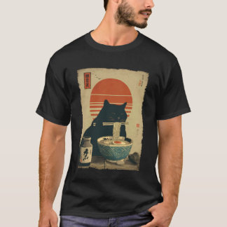 T-shirt Chat Ramen Esthétique Japonais Ukiyo-e Illustratio