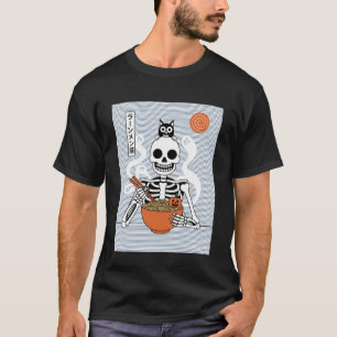 T-shirt Chat Ramen Squelette Halloween Nouilles Japonaises