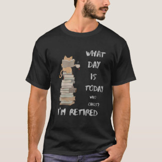 T-shirt Chat retraité amusant livre de lecture de thé à la