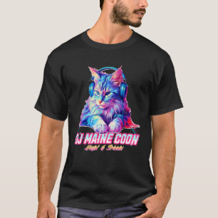 T-shirt Chat rétro avec casque Musique DJ Maine Coon Chat