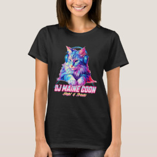 T-shirt Chat rétro avec casque Musique DJ Maine Coon Chat
