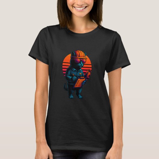 T-shirt Chat Rétro Avec Compétences De Chantier Constructi (Devant)