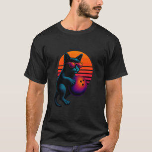 T-shirt Chat Rétro Avec Joueur De Bowling Boule De Bowling