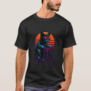 T-shirt Chat Rétro Avec Vélo Bicyclette Cyclisme Cavalier