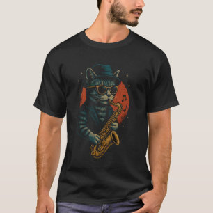 T-shirt Chat Rétro Jouant du Saxophone Pour les Amateurs d