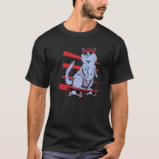 T-shirt Chat Rétro Skateur Cool (Devant)