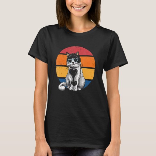 T-shirt Chat Retro Sunset Chat Sunset I Retro Chat (Devant)