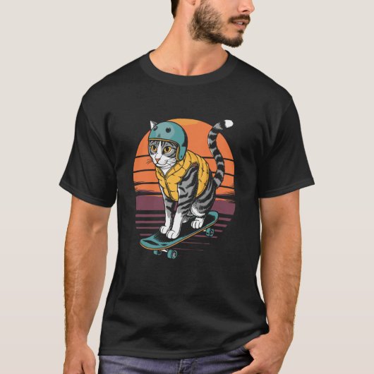 T-shirt Chat Rétro Sur Skateboard (Devant)