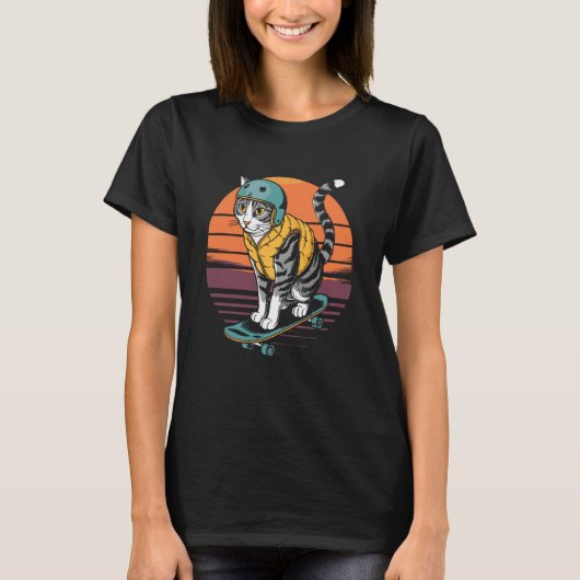 T-shirt Chat Rétro Sur Skateboard (Devant)