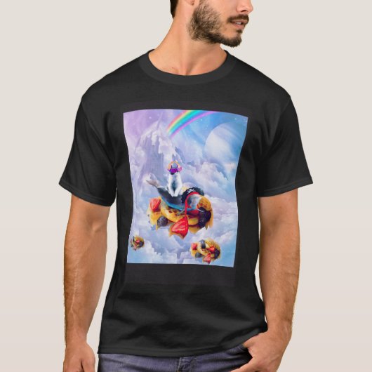 T-shirt Chat Riding Dauphin Sur Nuages Et Gaufres (Devant)