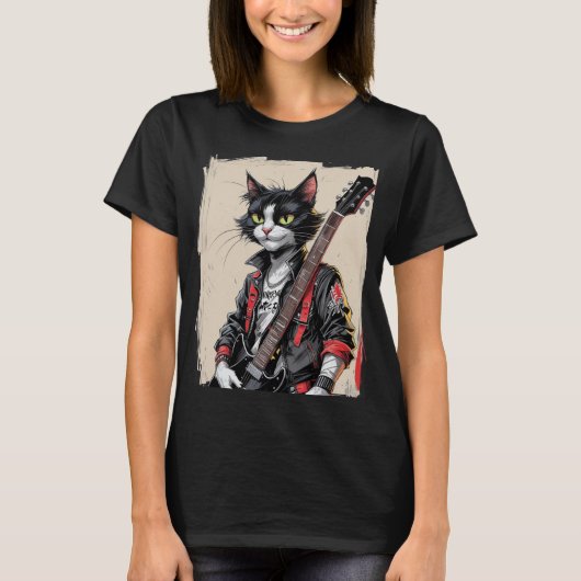 T-shirt Chat Rock and Roll (Devant)