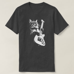 T-shirt Chat Rock Jouant de la Guitare - Chat Guitare Drôl