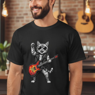 T-shirt Chat Rock Star Musique Drôle avec Guitare