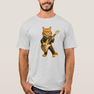T-shirt Chat rockeur joue de la guitare électrique.