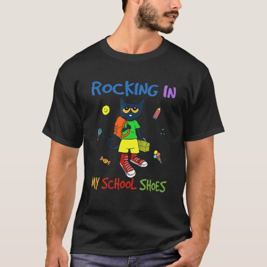 T-shirt Chat Rocking Dans Mon École Chaussures Retour À L' (Devant)