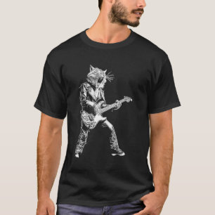 T-shirt Chat Rockstar Jouant de la Guitare Rock and Roll R