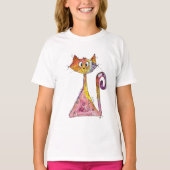 T-shirt Chat rose blanc mignon (Devant)