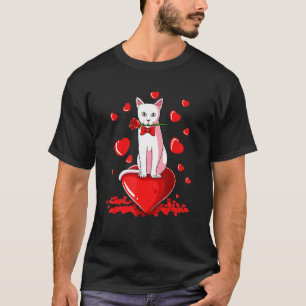 T-shirt Chat Rose Coeur Saint-Valentin Mignon Chat Chaton