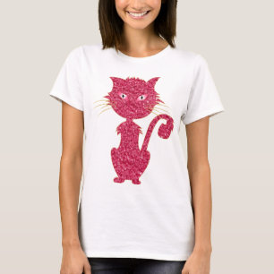 T-shirt Chat Rose Cute Avec Yeux Roses Fille Fashion Arwor