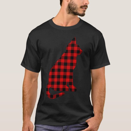 T-shirt Chat Rouge Buffle Plaid Feline Pet Famille de jume (Devant)
