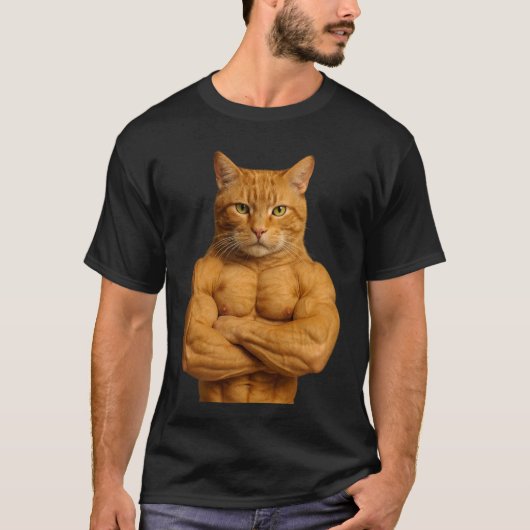 T-shirt Chat roux bodybuilder drôle (Devant)