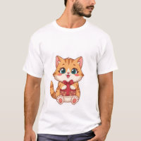 Chat roux Kawaii mignon tenant une boîte-cadeau ro