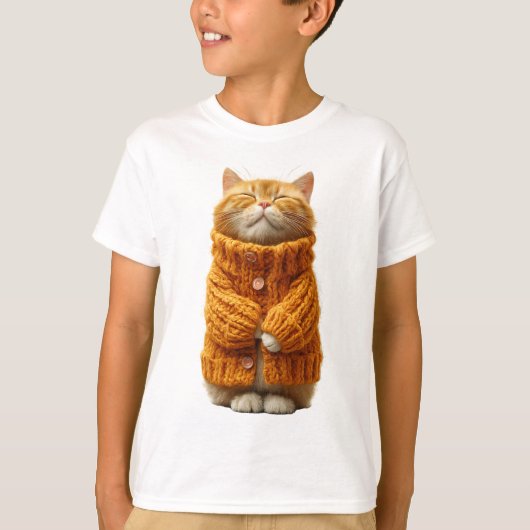 T-shirt Chat roux tabby confortable dans un pull tricoté p (Devant)