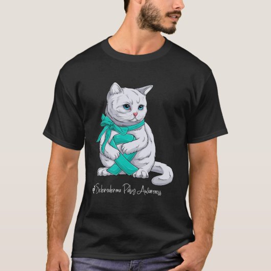 T-shirt Chat Ruban de Téal Mois de Sensibilisation à la Sc (Devant)